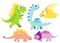 Cute dinosaurs set. Cartoon dino characters, isolated elements for kids design.