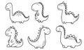 Cute dinosaurs in a simple doodle style. A set of vector illustrations on a white background. Royalty Free Stock Photo