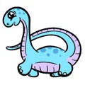 Cute Diplodocus or Plesiosaur Cartoon Dinosaur Illustration in Vector in Bright Colour