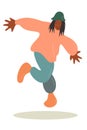 Cute disproportionate flat and simple illustration of an afro teenager cartoon character dancing or jumping.