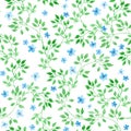 Cute ditsy flowers, herbs and grasses. Seamless pattern. Watercolor Royalty Free Stock Photo