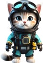 Cute Diver kitten character design. Ai-Generated.