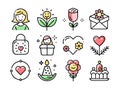 Cute diverse icons displaying love, spring, and celebration Royalty Free Stock Photo