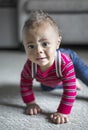 Cute Diverse little baby boy learning to crawl