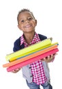 Cute Diverse little student carry school books Royalty Free Stock Photo