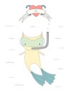 Cute diving cat illustration