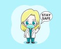 Cute doctor girl wearing masker cartoon illustration