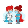 Cute doctor with medical masks and hero capes