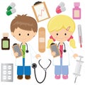 Cute doctor vector cartoon illustration. Medicine vector cartoon illustration.