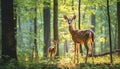 Cute doe standing in green forest, a tranquil wilderness scene generated by AI