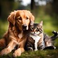 Lovely cat and sweet dog best friends - ai generated image