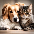 Lovely cat and sweet dog best friends - ai generated image