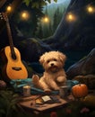 Cute dog animal music happy outdoors young portrait puppy guitar pet breed Royalty Free Stock Photo