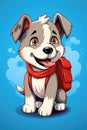Cute dog with backpack, cartoon style. Back to school theme. Puppy on blue background illustration. AI Generated Royalty Free Stock Photo