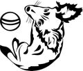 Cute dog with a ball, black stencil