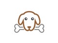 Cute dog bites on bone for logo design illustration, cute face icon, head pet symbol