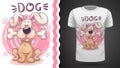 Cute dog with bone - idea for print t-shirt