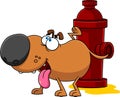 Cute Dog Cartoon Character Peeing On A Fire Hydrant