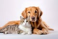 Cute dog and cat together on white background Royalty Free Stock Photo