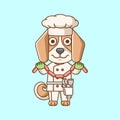 Cute dog chef cook serve food animal chibi character mascot icon flat line art style illustration concept cartoon Royalty Free Stock Photo
