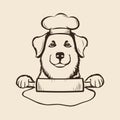 dog with chef hat logo, cartoon vector illustration on animal food theme Royalty Free Stock Photo