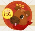 Cute Head of a Dog with Label for Chinese Zodiac, Vector Illustration