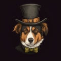 Dog wearing a top hat. Created using ai generative.