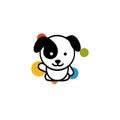 Cute Dog with colorful balls welcomes waving his hand vector illustration, Baby Puppy logo, new design art, Pet Black