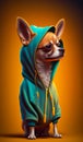 Cute dog in colorful hoodie. Adorable small chihuhua with clothing. Generative AI