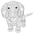 Adult coloring page a cute isolated dog for relaxing.Zen art style illustration.