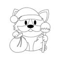 Cute dog Corgi Santa Claus. Draw illustration in black and white