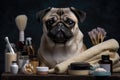 Cute dog with cosmetics, beauty treatments for pets. Grooming salon. Generative AI