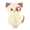 Cute dog with cupcake and candle birthday celebration animal cartoon Royalty Free Stock Photo