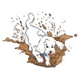 Cute dog dig soil happy vector