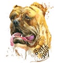 Cute Dog. Dog T-shirt graphics. watercolor Dog illustration. Aggressive dog breed. Royalty Free Stock Photo