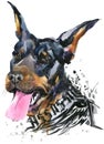 Cute Dog. Dog T-shirt graphics. watercolor Dog illustration. Aggressive dog breed. Royalty Free Stock Photo