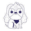 Cute dog domestic sitting cartoon pets lineal design