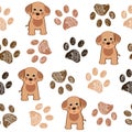 Cute dog and doodle paw prints brown paws pattern