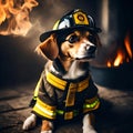 Cute dog dressed as a fireman - ai generated image Royalty Free Stock Photo
