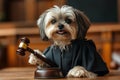 Adorable Yorkshire Terrier Dog as a Judge with Gavel Royalty Free Stock Photo
