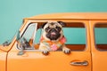 a cute dog driving a car, created with Generative AI technology