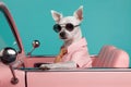 a cute dog driving a car, created with Generative AI technology