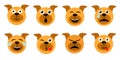 Cute Dog Emoticon. Dog Emoji Emoticon Expression. Happy, sad, angry, dazed, sleep, shocked, tired, in love and other