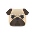Cute dog face avatar, kawaii pug puppy, animal head in square shape button