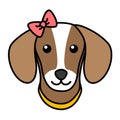 Cute Dog Face Simple Black Outline Head Isolated With Bow