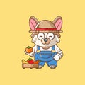 Cute Dog farmers harvest fruit and vegetables cartoon animal character mascot icon flat style illustration concept Royalty Free Stock Photo