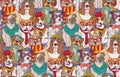 Cute dog fashion hipster seamless pattern.