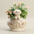 Handmade Glazed China Flowerpot With Cute Dog Inside Royalty Free Stock Photo
