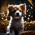 Cute dog surrounded by little lights - ai generated image