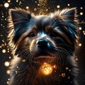 Cute dog surrounded by little lights - ai generated image
